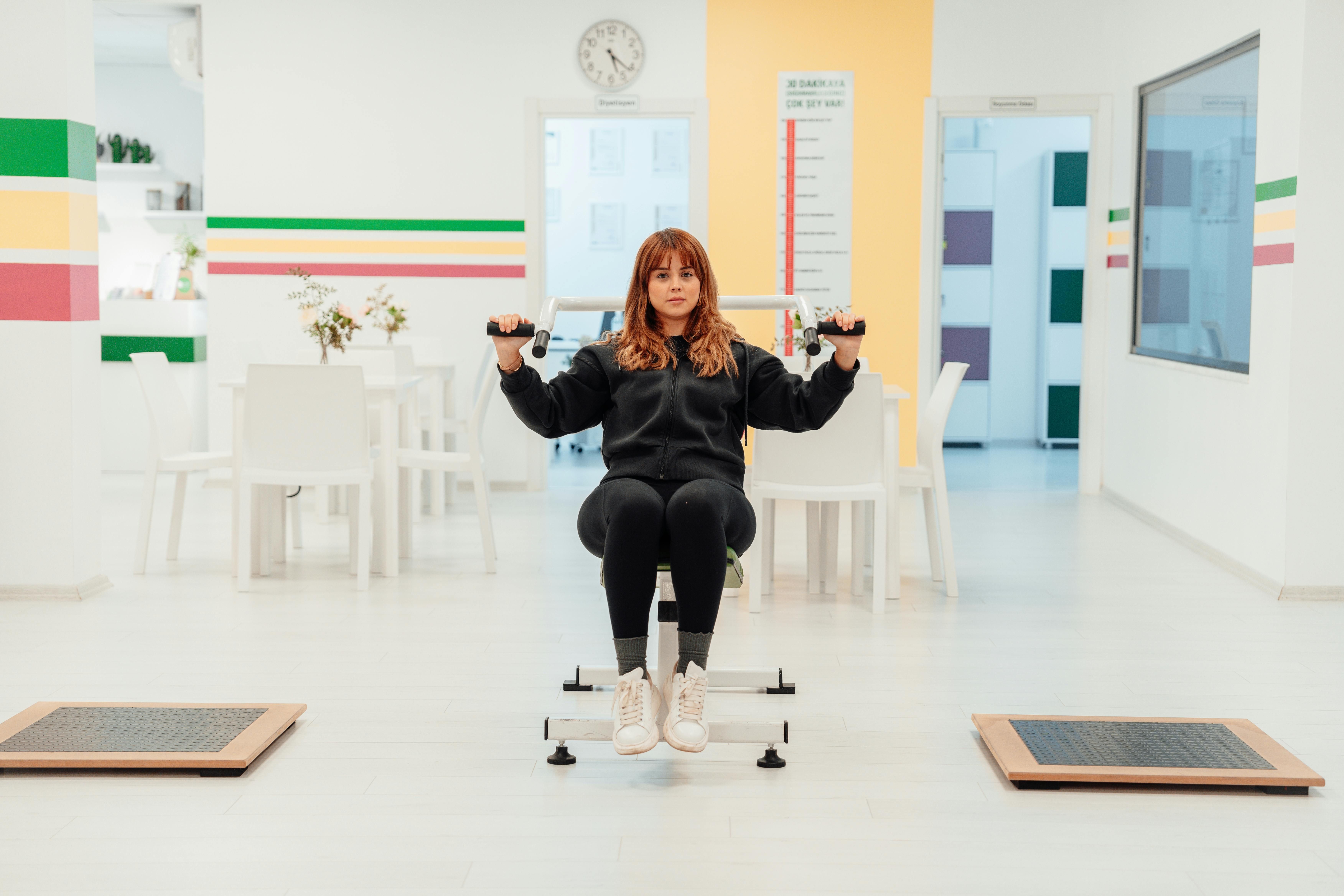 A woman undergoing rehabilitation after a fracture, focusing on recovery and bone health.